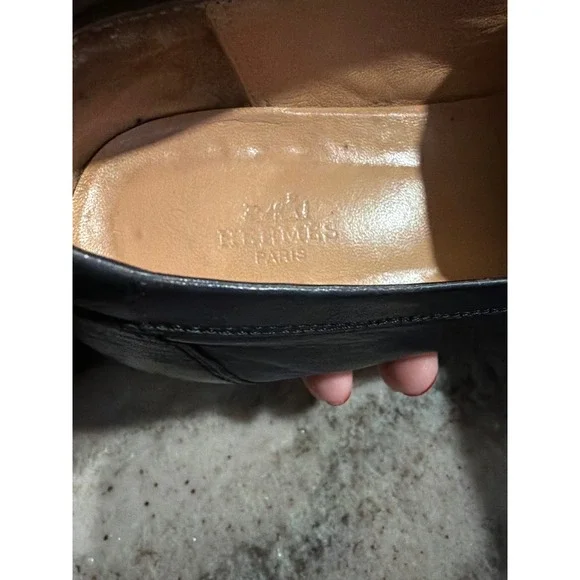 Hermes Black Leather Loafers Men's Size 40 Dress Shoes Made in Italy - Picture 4 of 6